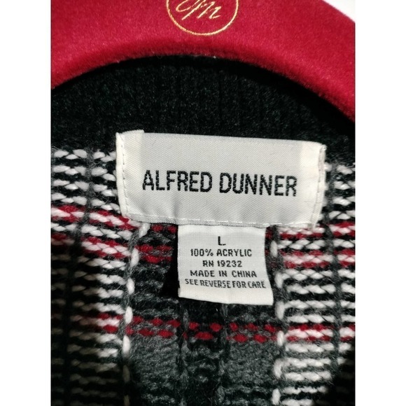 Alfred Dunner VINTAGE zip up sweater red  black plaid padded shoulders woman LG - Picture 2 of 5